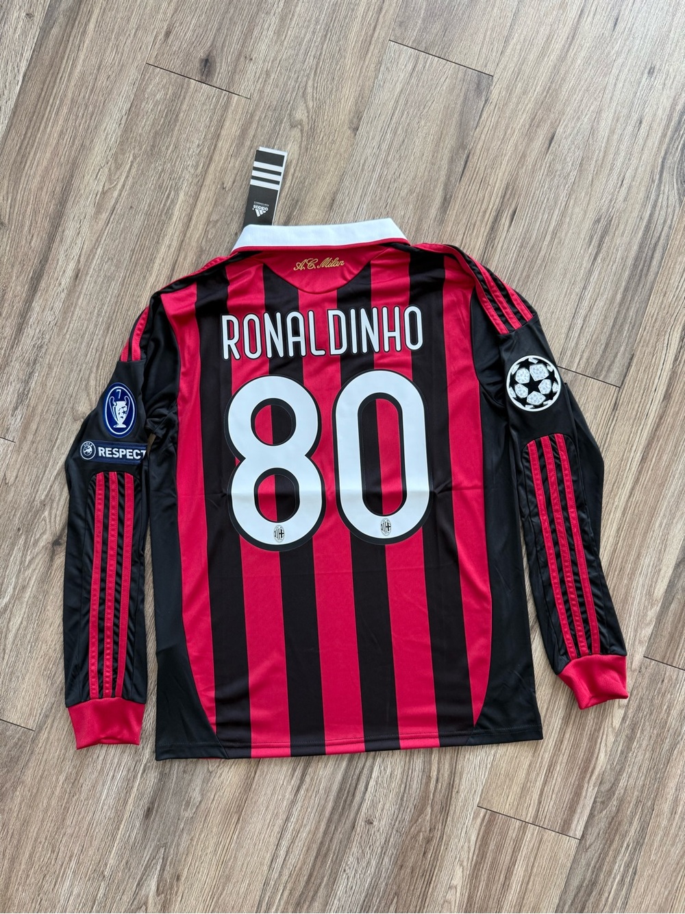AC Milan Retro Ronaldinho #80 Long Sleeve Jersey - Red & Black